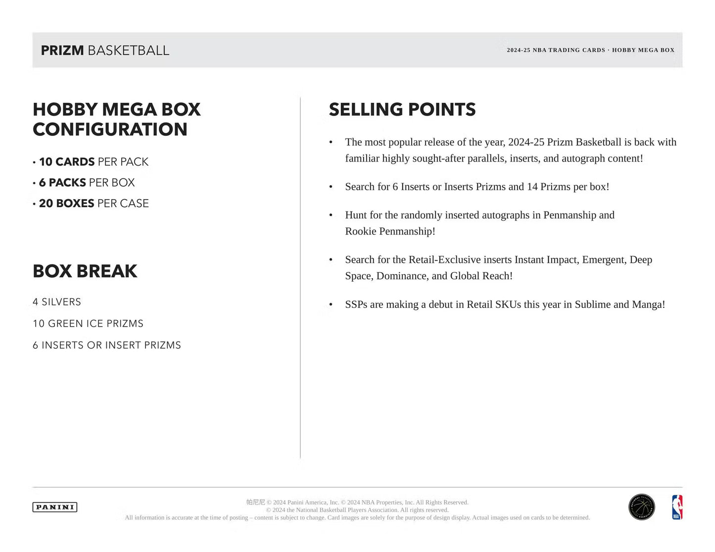2024/25 Panini Prizm Basketball Hobby Mega Box Green Ice Edition